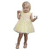 菲服 子供服 女の子 ノースリーブ 花 印刷 ちょう結び ガーゼ ドレス イエロー (90-130CM) (130)