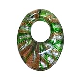 ベネチアンガラス風ペンダントトップ 楕円ドーナツvene-43 (グリーン)