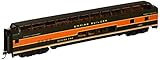 85' - Budd Full Dome - Great Northern (Orange and Green) Passenger Car with Lighted Interior. HO Sca