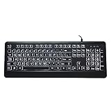 Bewinner1 有線キーボード USBインターフェイス マルチメディア LEDホワイトバックライト 太いフォント 人間工学 長時間使用 高齢者 視覚障害など向け ワイヤードキーボード