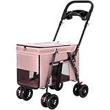 Siuhuig ペットカート 犬用 犬用ベビーカー ペットバギー 折りたたみ式 犬 カート大型犬 多頭中小型犬・猫折りたたみ ペットベビーカー犬 猫犬兼用 軽量 組み立て簡単 通気 介護用散歩 おでかけ 通院 旅行 (ピンク)