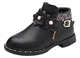 (コ-ランド) Co-land 可愛い ショートブーツ キッズ 女の子 花飾り フラットシューズ ガールズ 秋冬 ドレスシューズ 子供靴 ベビー ジュニア 通園通学 ブラック 19.2cm