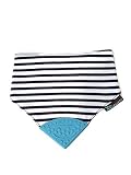 Cotton Baby Drool Bib Reversible with Teether Attached, Blue and White Stripes by Franny's Favorites