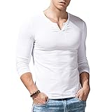 [スリム アライブ] メンズスリムフィット長袖半袖ヘンリーTシャツカジュアルVネックアンダーシャツコットン T2308 ホワイト XL