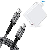 Hootek 65W PD 充電器 Type-C/A 2ポート USB コンセント with 240W USB C 編組ケーブル0.9M GaN採用 PD対応 PSE認証 折り畳み式プラグ ACアダプター Type-C ケーブル タイプC 急速充電器 MacBook PD対応Windows PC、iPad、iPhone、Galaxy、Android スマホ、ノートPC 各種 対応(ホワイト)