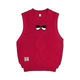 BABYBOBO キッズ ベスト ニット 子ども ケーブル編み セーター メリヤス 蝶ネクタイ袖なし 子供服 取り外し可能 秋 冬 男女兼用 無地 レッド110