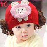 可愛い天使　赤ちゃん帽子ベビー帽子　キャップ キッズ　子供ハット かつら ウィッグ 付き 新生児 女の子帽子 (＃６)