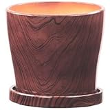 インテリアポット ウッディ ラウンド 19.5cm ブラウン 皿付 【4個入り】 ／植木鉢