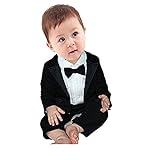 （イーエフイー）EFE ベビー ロンパース+コート 前開き 子供フォーマル 男の子 スーツ 英国風 カバーオール 長袖 紳士服 蝶ネクタイ付き 男児 入園式 誕生日 ブラック 70