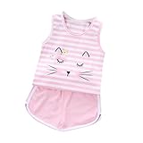 笑え熊 乳幼児 夏 猫プリントストライプタンクトップ +ショートパンツ カジュアル 人気 普段着 パジャマ キッズ おしゃれ
