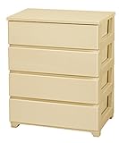 カラースタイルチェストワイド (アイボリー, 4段) 【強化2重構造天板/開閉楽々/脚付き/日本製】