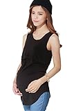 Sweet Mommy 竹繊維 ラウンドネック 授乳タンクトップ ロング丈 シンプル 美シルエット 産前産後 授乳トップス インナー 臨月 授乳服 マタニティ／ブラック／LL