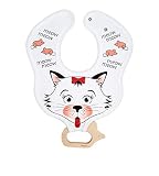 Sweet KITTY & MOUSE cotton BIB with a TEETHER from maple tree handmade natural ecological Perfect fo