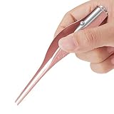 DFsucces LEDライト付き耳かき ピンセット 耳掃除 子供用 極細先端 ステンレス製 ピンセットタイプ ミミ光棒 はっきり見える（ローズゴールド）
