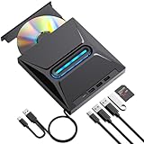 CYMUM CD/DVD ドライブ 外付け 、6-IN-1 Type-C/USB 3.0 Aポータブル CD/DVD レコーダー、SDスロット＆3 USBポート搭載、PC CDドライブ 外付け