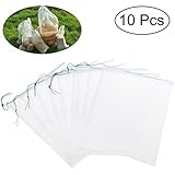 UEETEK メッシュ 袋 巾着　25*35cm　10枚入り　ナイロン　水槽　フィルターネット　穀物　収納ネット　穴極細　多用途　ネット　ホワイト