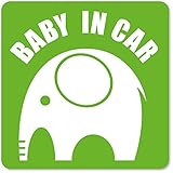 imoninn BABY in car ステッカー　【マグネットタイプ】　No.01　ゾウさん　（黄緑色）