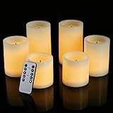 pandaingちらつきFlameless LED Candles with 10-keyリモート制御タイマークラシックピラー光学ファイバーWick Realワックスキャンドル、バッテリ、アイボリー色