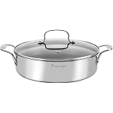 Stanley Rogers Matrix Chef’s Pan 28cm with Tempered Glass Lid – Tri-Ply Stainless Steel Non-Stick Cookware for Induction and