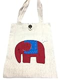 ゾウ刺繍入りトートバッグ　ホワイト [並行輸入品]
