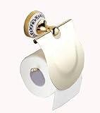アンティーク風　金属無垢素材　トイレット　ペーパー　ホルダー　（カバー付） (金色・ゴールド)