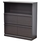 格子 FAX台 電話台 キャビネット 天然木 タモ 和風 幅89cm ダークブラウン IA-483DB