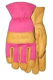 American Made Goatskin Leather Work or Garden Glove with Leather Palm and Pink Spandex by Midwest Gl
