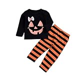 ハロウィン ロンパース 子供、三番目の店 2PCSハロウィン キッズ 漫画プリント トップ服+ストライプ ロングパンツセット
