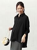 Angeliebe エンジェリーベ マタニティ 授乳しやすい ジョーゼット スキッパー ブラウス 妊婦服 産前 産後 長袖 フリー ブラック 22210 22210300