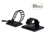 AGPtek 50ピース自己粘着ケーブルオーガナイザー、25個調節可能なケーブルネクタイと25個ケーブルクリップ、ブラック