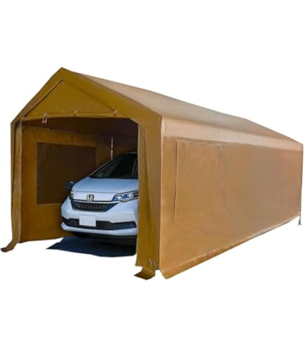 Amazon.co.jp: Simpolu 大型 車庫テント ガレージテント 間口3×高さ6×奥行2.79m パイプ車庫 大型簡易ベース式倉庫 UV  バイクガレージ カーポート 軽自動車用 防水 上開きドア 駐車 スチール製 頑丈 仮設倉庫 タープテント (ベージュ) : DIY・工具・ガーデン