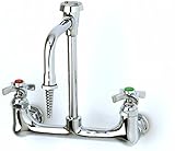 T&S Brass BL-5725-08 Wall Mount Rigid Vacuum Breaker Nozzle Serrated Tip Mixing Faucet with 4-Arm Ha