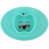 LONGDA シリコン製 お食事用ミニマット 赤ちゃん 幼児適用 BPAフリー FDA食品級 滑り止めランチョンマット 丸洗い・電子レンズ対応可能 (ミニ - リンゴ, シアン - リンゴ)