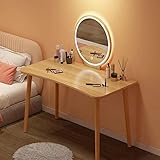 鏡とLEDライト付きドレッサー台 簡易寝室ドレッサー台 ホワイトとライトウォールナット (ライトウォールナット, Small)