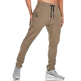 [BROKIG] ジップジョガーパンツ メンズ トレーニングウェア ダブルポケット付き 筋トレ パンツ ジムウェア スリム 通気性 ストレッチ (L, カーキ)