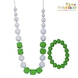 Baby Teething Necklace & Bangle for Mom. Soft Chewy Silicone Baby Teether Toy, Teething Bead Necklac