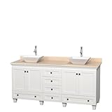 Wyndham Collection Acclaim 72 inch Double Bathroom Vanity in White Ivory Marble Countertop Pyra Whit