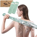 myHomeBody ストレッチあかすりバスタオル、ボディタオル、ロングタオル、ウォッシュクロス、背中洗い バックスクラバ、体洗う、アカスリ、ナイロン、角質ケアー、スプレイグリーン - 2枚セット