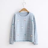 (YOYO HOUSE)ガールズ パーソナリティ フリンジの裾 雲 プリント カレッジ風 長袖Tシャツ 春 可愛い(ライトブルー)