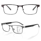 [JO] 老眼鏡 累進多焦点 度数調整付き メガネ 遠近両用 老眼鏡 ブルーライトカット UVカット メンズ おしゃれ 高級眼鏡 超軽 快適 ボックス はんわく HD リーディンググラス メタルフレーム眼鏡 グレー 1.5