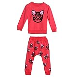 Domybest レッド 女の子 キッズ キティ 猫 かわいい 子供たち セーター+ズボン ツーピーススーツ 上下セット 長袖