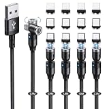 マグネット 充電ケーブル AKBKTII 3in1 USBケーブル 5本セット 12個端子 360度+180度回転可能 磁石 磁気 防塵 着脱式 マイクロUSB Type-C コネクタ タイプc Micro USB Cable（0.5M+0.5M+1.8M+1.8M+2.7M / ブラック）