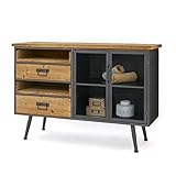 LOWYA（ロウヤ） サイドキャビネット 杉の木 リビング収納 棚 ガラス扉 インダストリアル 幅113㎝ ナチュラル