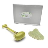 Echo & Kern 二点セット翡翠フェイスローラー 顔 マッサージ 美顔かっさプレート Durable Jade Stone Derma Roller and free Jade Gua Sha