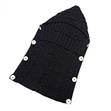 新生児の冬の 受信毛布 綿スワドルラップ 寝袋 写真の小道具 ボタンフード付きブランケット (ブラック)