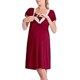 Hosam マタニティウェア 妊娠服 授乳服 ワンピース 半袖 ドレス 快適 無地 レーズ おしゃれ 授乳 産前 産後 妊婦用 授乳用 ルームウェア 入院服 お出かけにも (M, レッド)