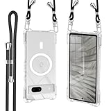 MagSafe対応 Google Pixel 7A用 ケースクリア ストラップ ショルダー マグネット搭載 HILEGENERグーグル ピクセル7Aカバー 縦/横 2WAY肩掛け 斜めかけ純透明 ケース【長さ調整可能 ブラック縄掛け付き】紐付き 斜めがけ 織りスト ネックストラップ ショルダーケース 落下防止 紛失防止(グーグル ピクセル7A-クリア)
