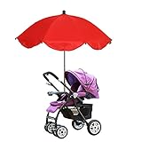 Seacan ベビーカー傘 ベビーカー用パラソル バギー 日傘 スタンド付け 傘立て付け UVカット 晴雨兼用 日差し 乳母車 お出かけ 紫外線に抵抗 360度 角度調節可 便利グッズ (レッド)
