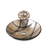 Homelava 現代　手洗い器＆蛇口セット　洗面ボウル　洗面器　バスルーム　洗面台　洗面用　強化ガラス製　円形　排水金具付　ブラウン