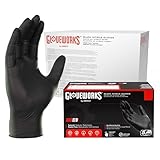 Gloveworks 工業用 作業用 ニトリル手袋、ラテックスフリー、パウダーフリー、テクスチャード加工、使い捨て手袋 (1箱100枚入り, 5 Mil, 0.13mm, ブラック, L)